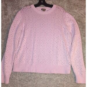 J Crew POINT SUR Knit Cotton Sweater Plus Size XXL Pink Eyelet Detail J6306 Fall